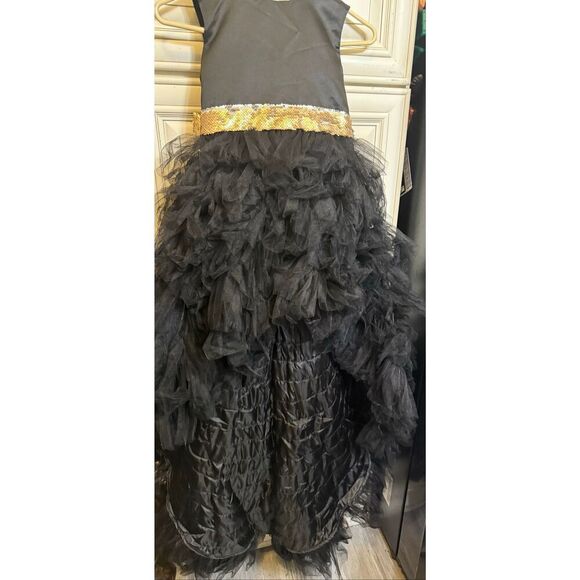 Custom Made Girl's Sequined Waist & Bow Hi-Low Hem Dress Gown Black Gold Small - Picture 16 of 16